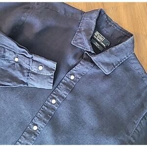 Vintage Polo Ralph Lauren Linen Regent Classic Fit Navy Shirt XL